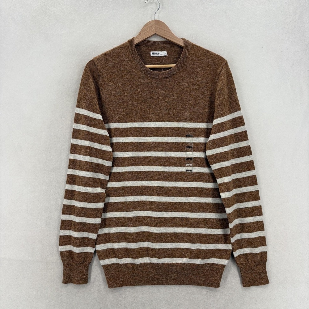 Sonoma Sweater Mens Small Brown Stripe Cotton Blend Crewneck Knit Casual Warm